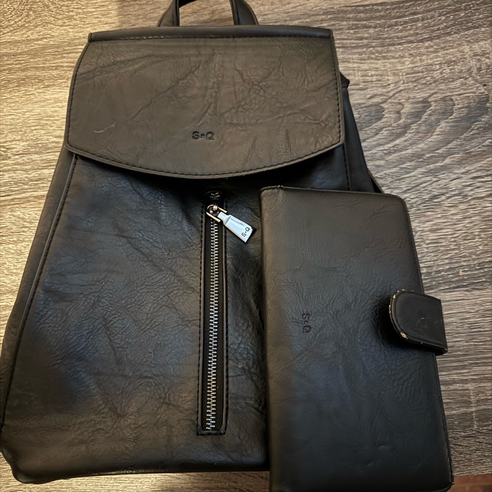 Black Leather Backpack and Wallet